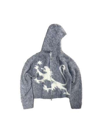 小眾 海馬毛 針織 提花 雙拉鍊  慵懶 連帽外套