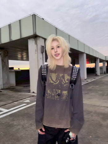 日曬漸變 水洗 做舊 印花 破壞 長袖