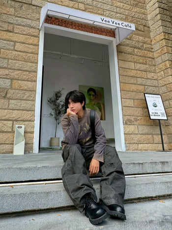 日曬漸變 水洗 做舊 印花 破壞 長袖