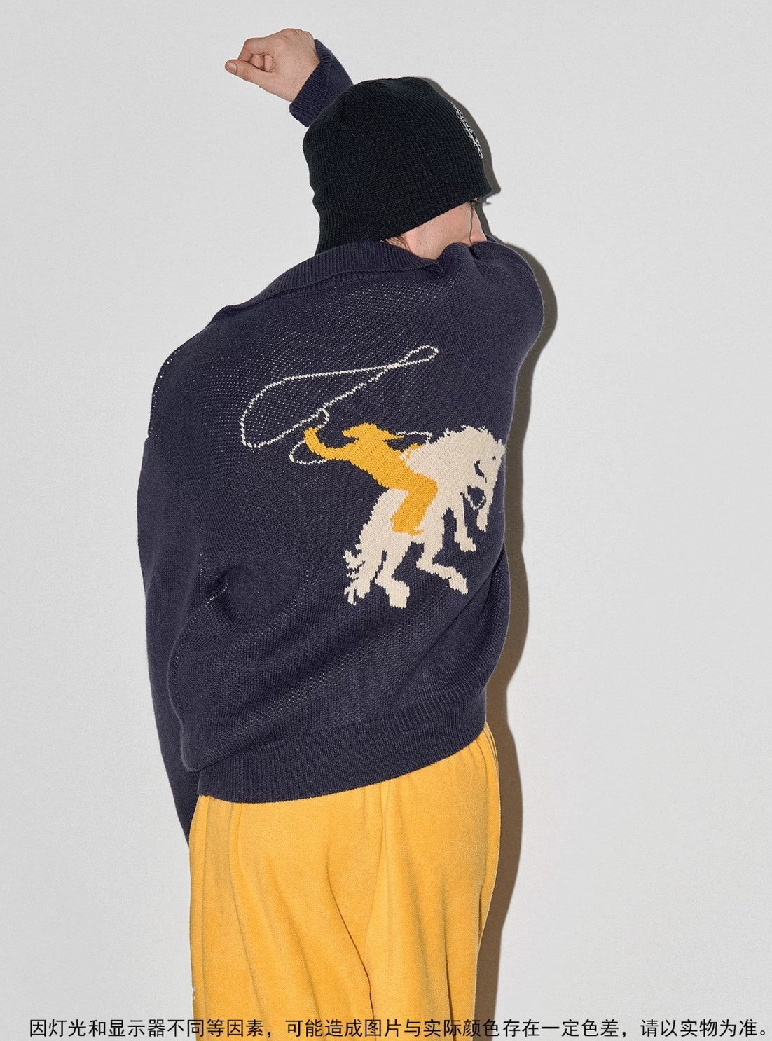 牛仔 印花 羊毛 針織 拉鍊 翻領 拉鍊 外套