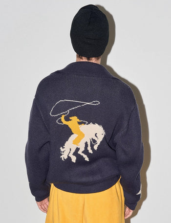 牛仔 印花 羊毛 針織 拉鍊 翻領 拉鍊 外套