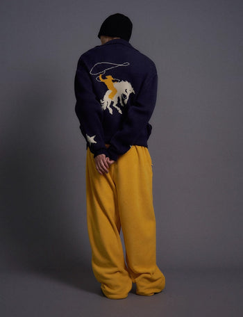 牛仔 印花 羊毛 針織 拉鍊 翻領 拉鍊 外套