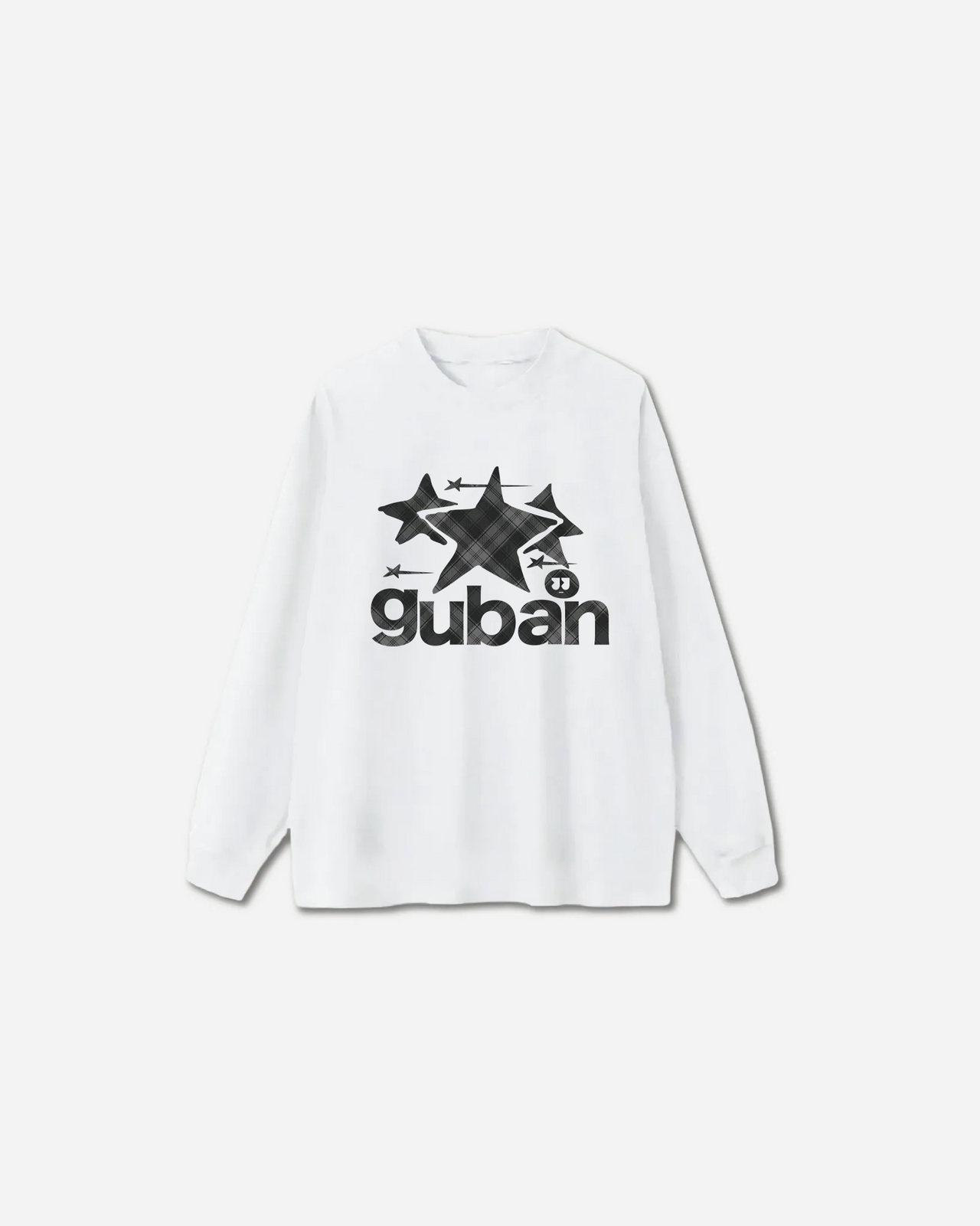 " MADE 𝗚𝘂𝗯𝗮𝗻 " 灰色格子星星拼接寬鬆長袖