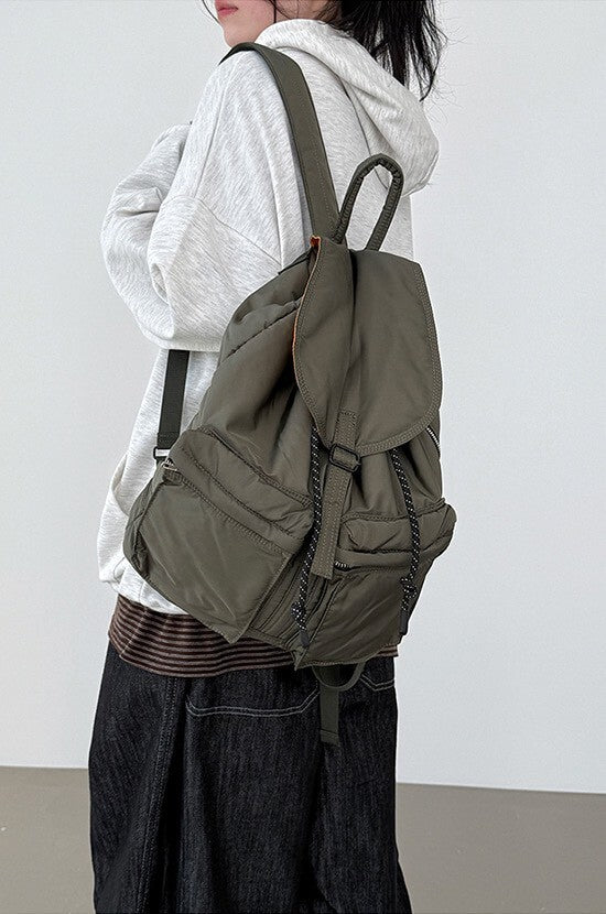 尼龍側邊拉鍊雙口袋背包