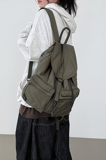 尼龍側邊拉鍊雙口袋背包