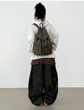 尼龍側邊拉鍊雙口袋背包