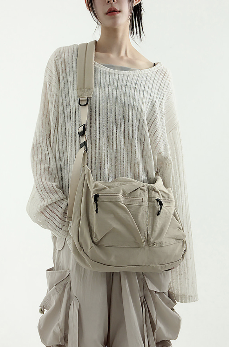 棉雙口袋斜背包