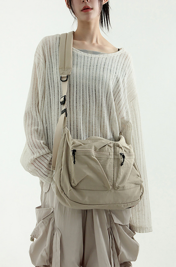 棉雙口袋斜背包