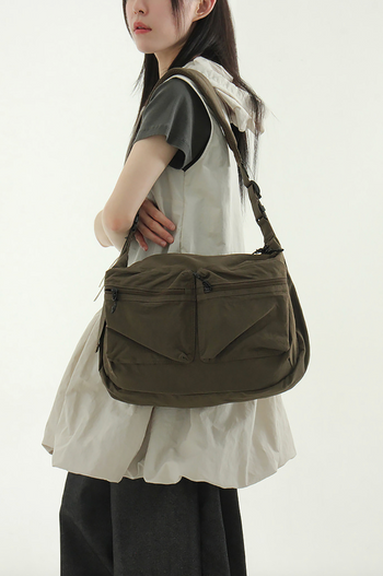 棉雙口袋斜背包