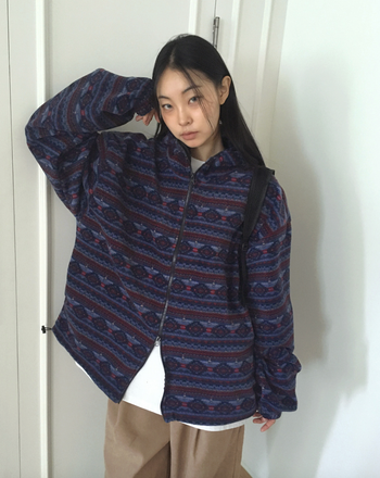 復古北歐抓絨雙向連帽拉鍊衫