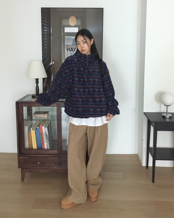 復古北歐抓絨雙向連帽拉鍊衫