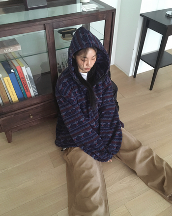 復古北歐抓絨雙向連帽拉鍊衫