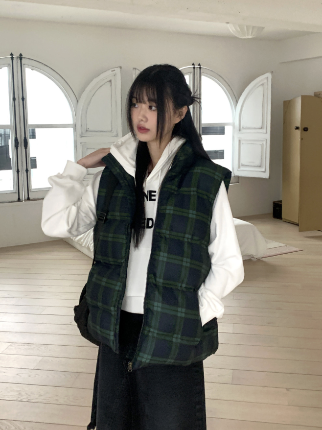 格紋加厚背心