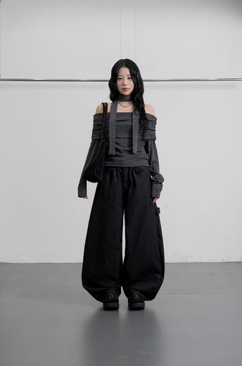 水鑽豹紋十字架寬鬆彎刀牛仔褲