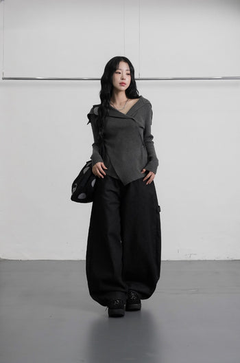 水鑽豹紋十字架寬鬆彎刀牛仔褲