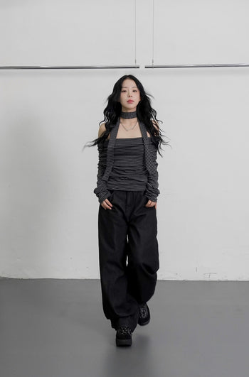 水鑽豹紋十字架寬鬆彎刀牛仔褲