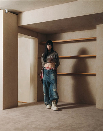 E’TREALOUEST - P-R98 25SS 藍色水洗破壞反面牛仔褲