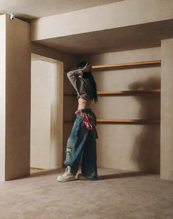 E’TREALOUEST - P-R98 25SS 藍色水洗破壞反面牛仔褲