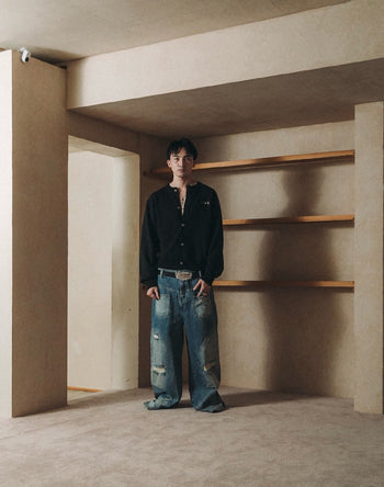 E’TREALOUEST - P-R98 25SS 藍色水洗破壞反面牛仔褲