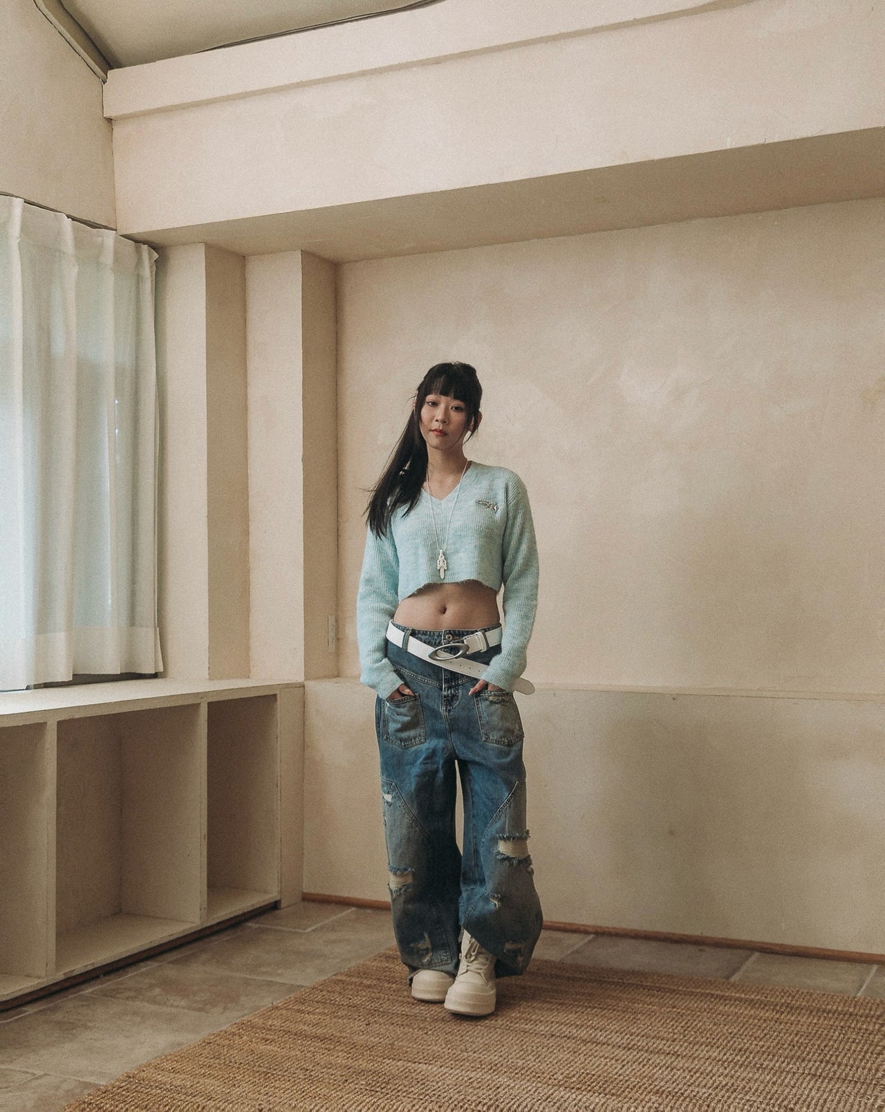 E’TREALOUEST - 25AW 女裝藍色馬海毛毛衣