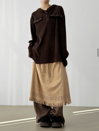 天鵝絨假口袋鈕扣連帽衫