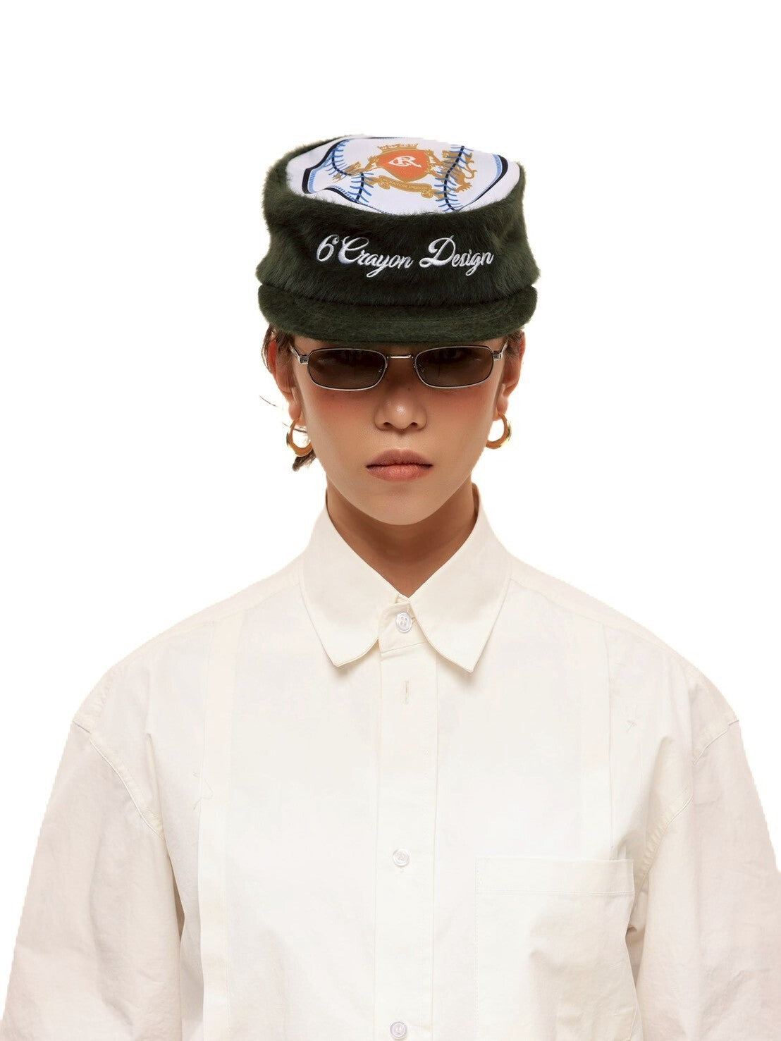 6cRAyon Plush Green Patchwork Pillbox Cap 毛絨 藥盒帽