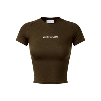 PUSH PUSH - GIGI RAGLAN TEE 文字刺繡收呦緊身短袖