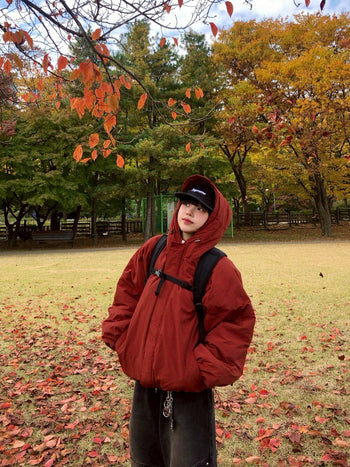 正韓寬鬆雙拉鍊保暖外套