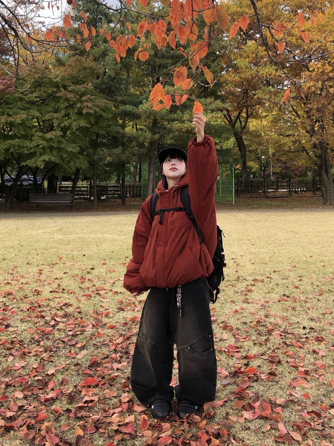 正韓寬鬆雙拉鍊保暖外套