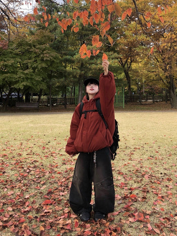 正韓寬鬆雙拉鍊保暖外套