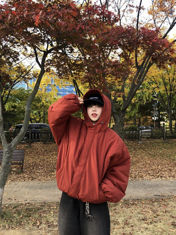 正韓寬鬆雙拉鍊保暖外套