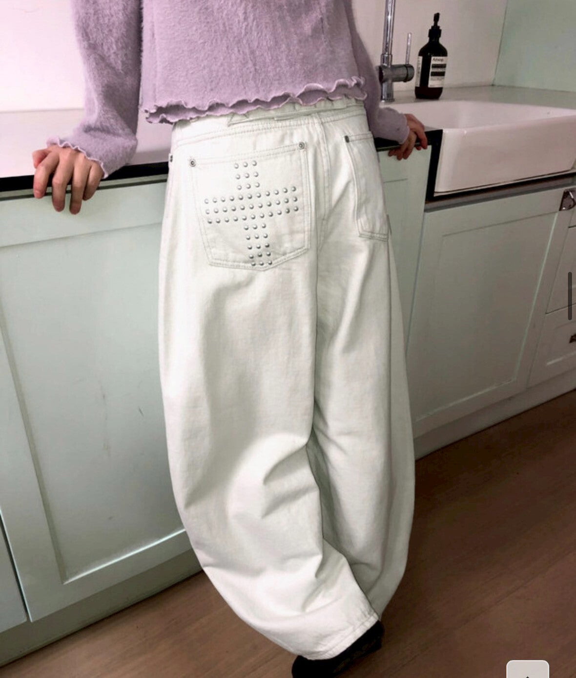 羊毛十字鉚釘氣球闊腿長褲