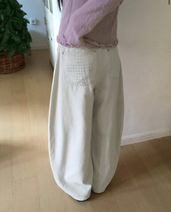 羊毛十字鉚釘氣球闊腿長褲