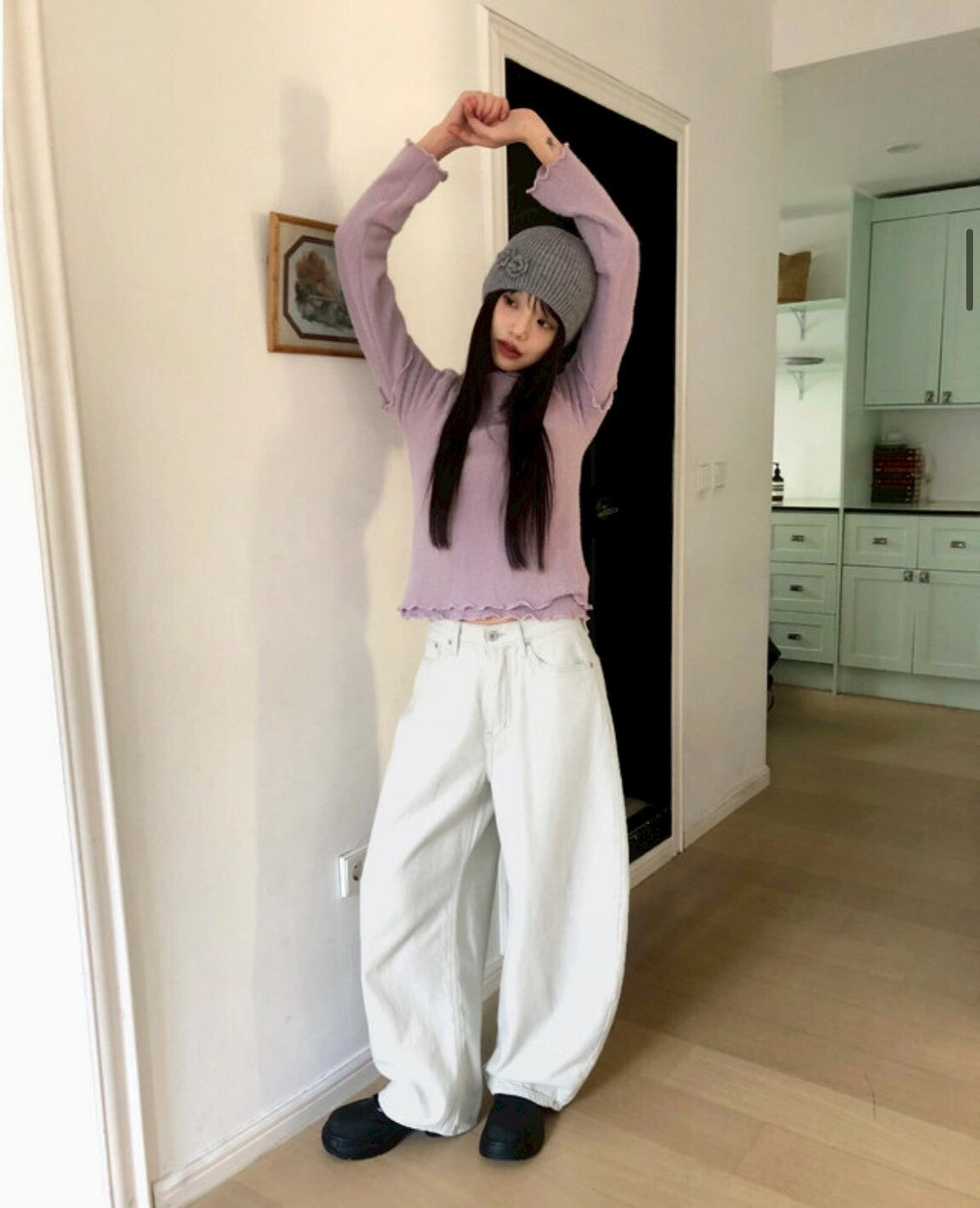 羊毛十字鉚釘氣球闊腿長褲