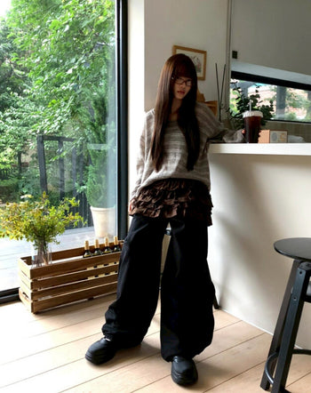 鉚釘吊帶燈籠寬鬆長褲