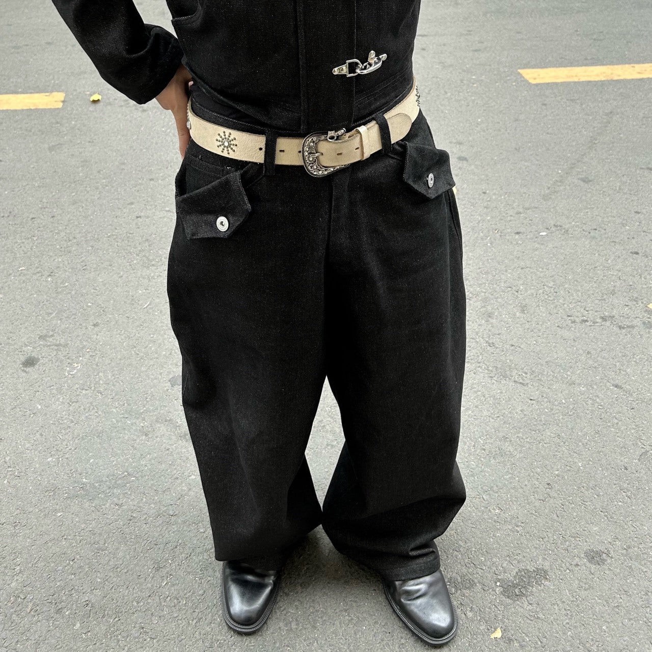 2D2idiots.labe - WIDE FIT RAW DEMIN 寬鬆鈕釦單寧長褲