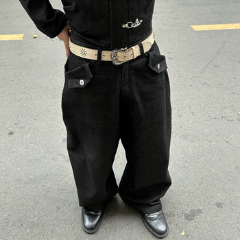 2D2idiots.labe - WIDE FIT RAW DEMIN 寬鬆鈕釦單寧長褲