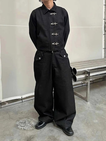 2D2idiots.labe - WIDE FIT RAW DEMIN 寬鬆鈕釦單寧長褲