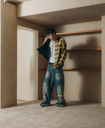 E’TREALOUEST - 25AW 雙層破壞格紋襯衫