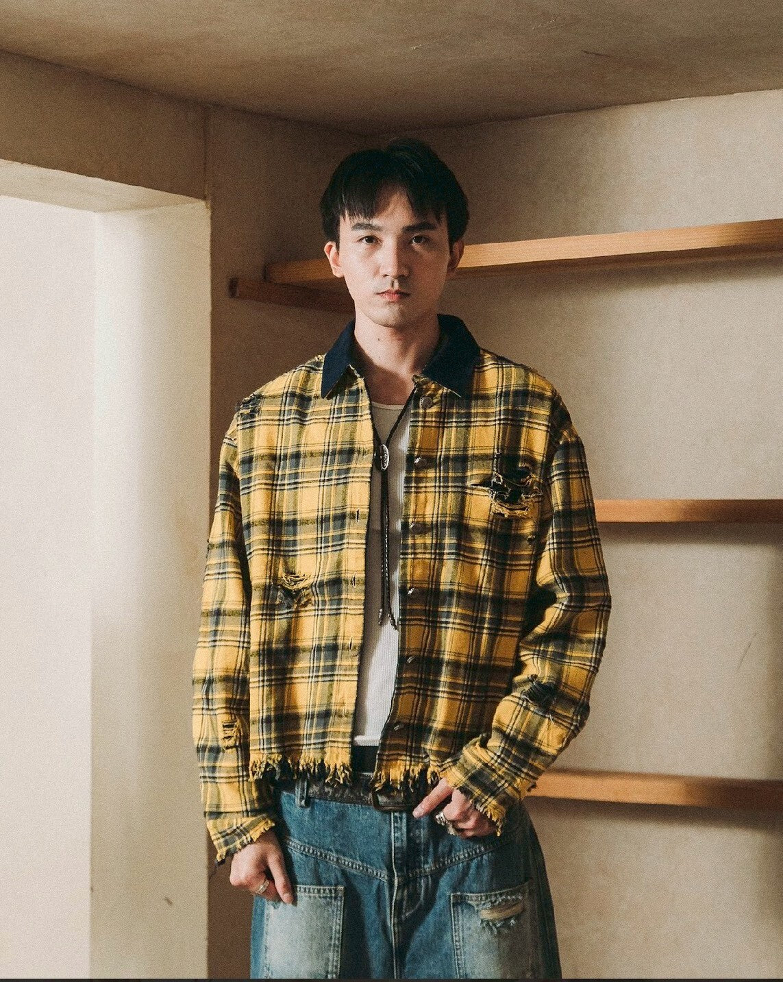 E’TREALOUEST - 25AW 雙層破壞格紋襯衫