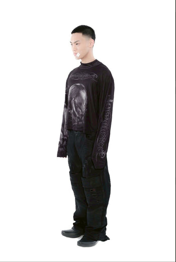 Jobdatasheet Gothic Skull Printed Mesh Long-Sleeve Top D28