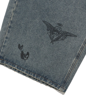 NICEGHOSTCLUB -BIG WIDE BERMUDA DOODLE DENIM PANTS 塗鴉短褲 [藍色] P-N156