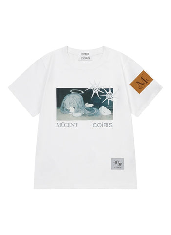 MUCENT X COIRIS ARIEL SIDE LEATHER PATCH HALF T (白色）T-C1040
