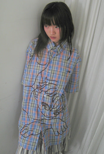 NICEGHOSTCLUB angel check big big half shirt 天使格紋大半身襯衫 (藍色) T-N214