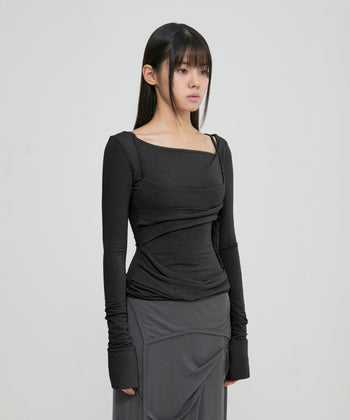 FLARE UP - Layered Bustier Long Sleeve 多層胸衣長袖 T-F1099 (黑色)