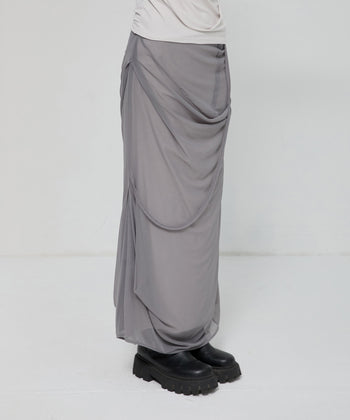FLARE UP - Draped Mesh Layered Long Skirt 垂褶網紗層疊長裙 P-F210 (灰色)