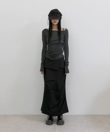 FLARE UP - Layered Bustier Long Sleeve 多層胸衣長袖 T-F1099 (黑色)
