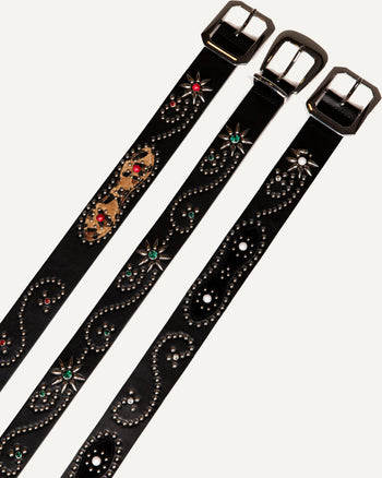Colt - Black Rhinestone Cowhide Belt 黑色水鑽牛皮腰帶 AC-C239