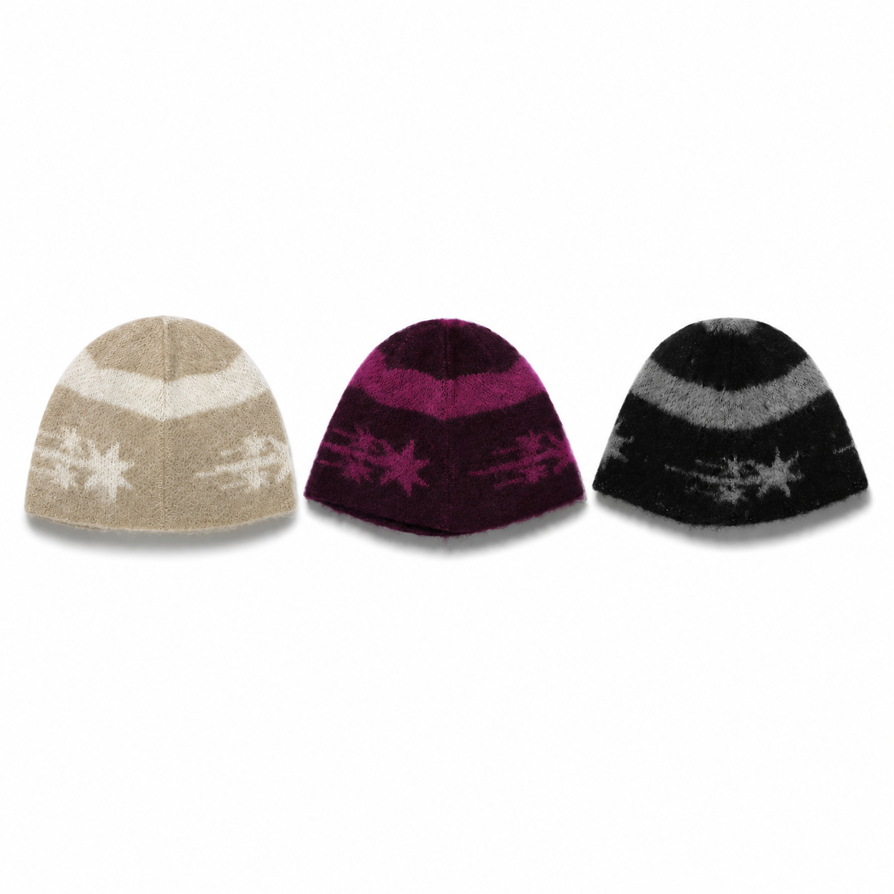 NICEGHOSTCLUB - STRIPE 3-STAR LOGO MOHAIR BEANIE 條紋三星標誌馬海毛針織帽 AC-N182