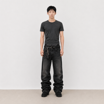 P-K194 正韓水洗牛仔貓須顯瘦喇叭牛仔褲